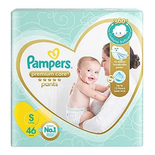 Pampers Premium Care Pants, Small size baby Diapers, (S) 46 Count Softest ever Pampers Pants,